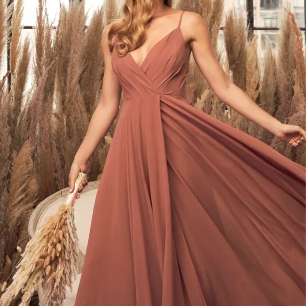 Lulu's Clay Brown Spaghetti-Strap Chiffon Maxi Dress